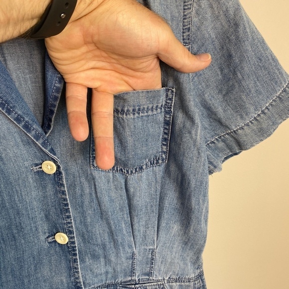 J. Crew Women's Denim Collared Romper Short Sleeve Size 0 Button Up Front - Picture 5 of 16